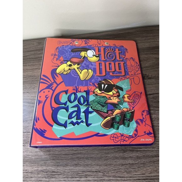 mead Other - Vtg Mead 3 Ring Binder W/ Inserts Garfield Cool Cat Hot Dog Odie Jim Davis Rare!